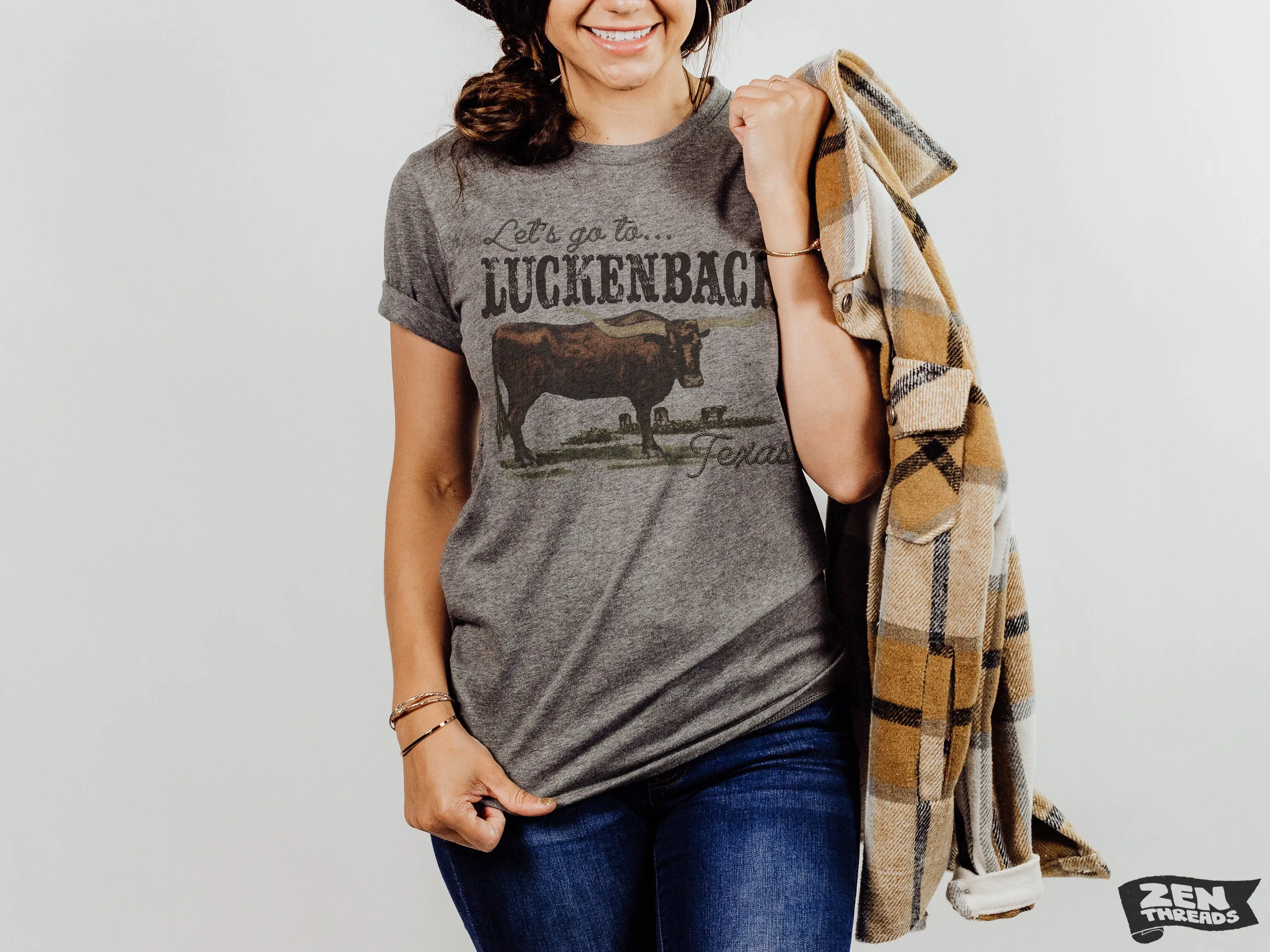 Luckenbach Unisex Western T-Shirt - Custom Color Eco Printed Tee, Texas Cowboy Country Music Fan