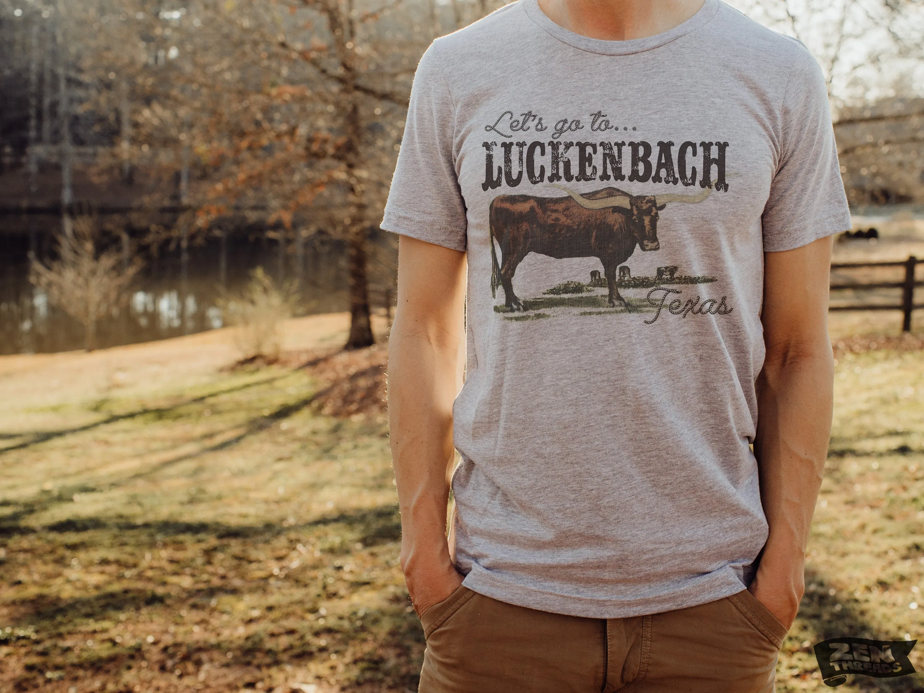 Luckenbach Unisex Western T-Shirt - Custom Color Eco Printed Tee, Texas Cowboy Country Music Fan