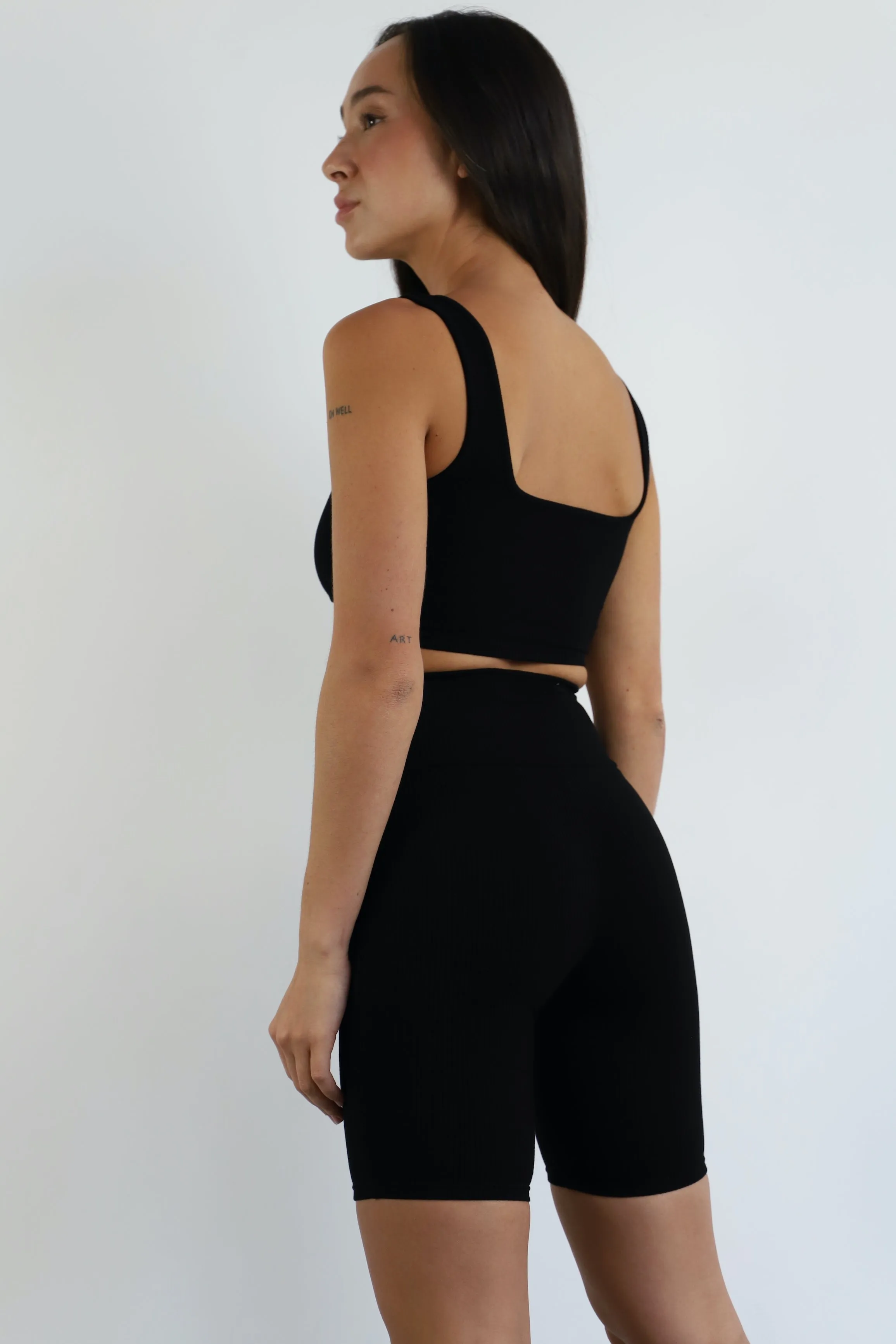 Mid City Ribbed Square Neck Crop Top Black