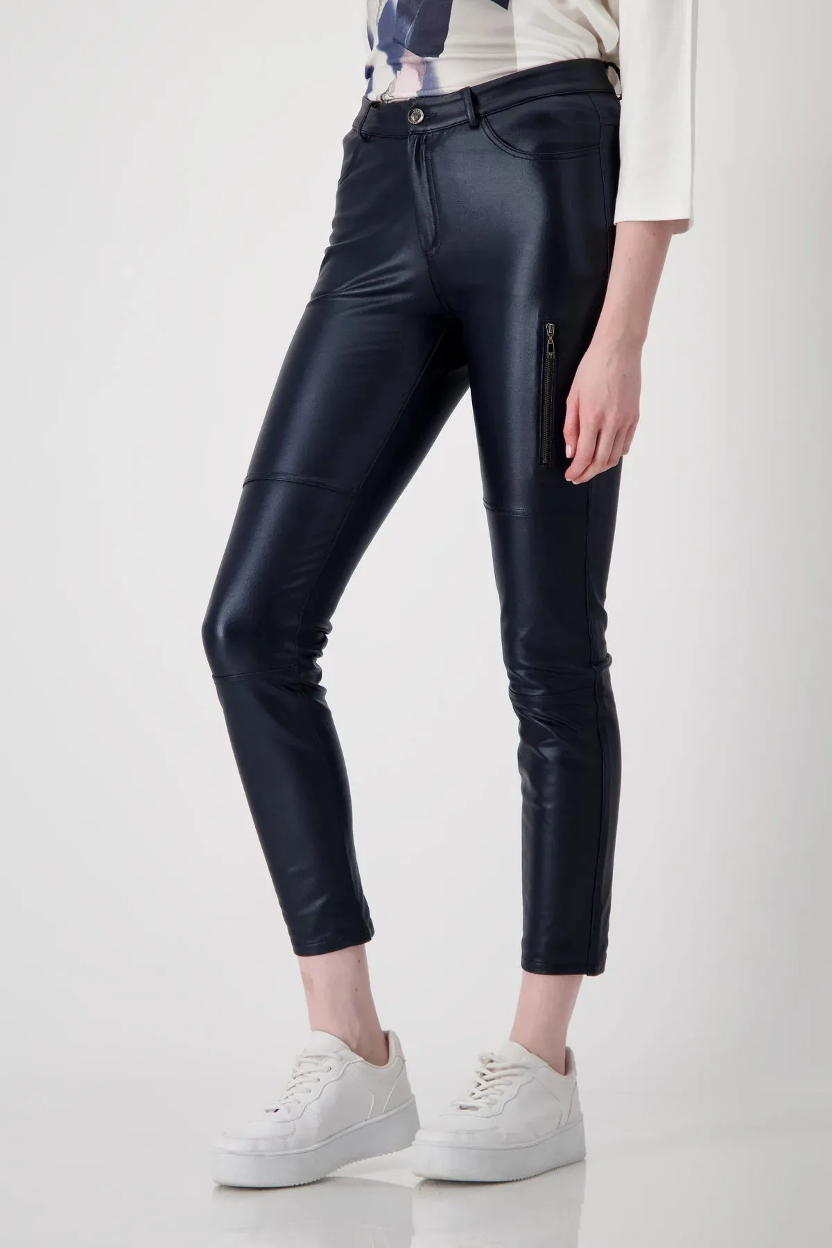 Navy Leatherette Trousers