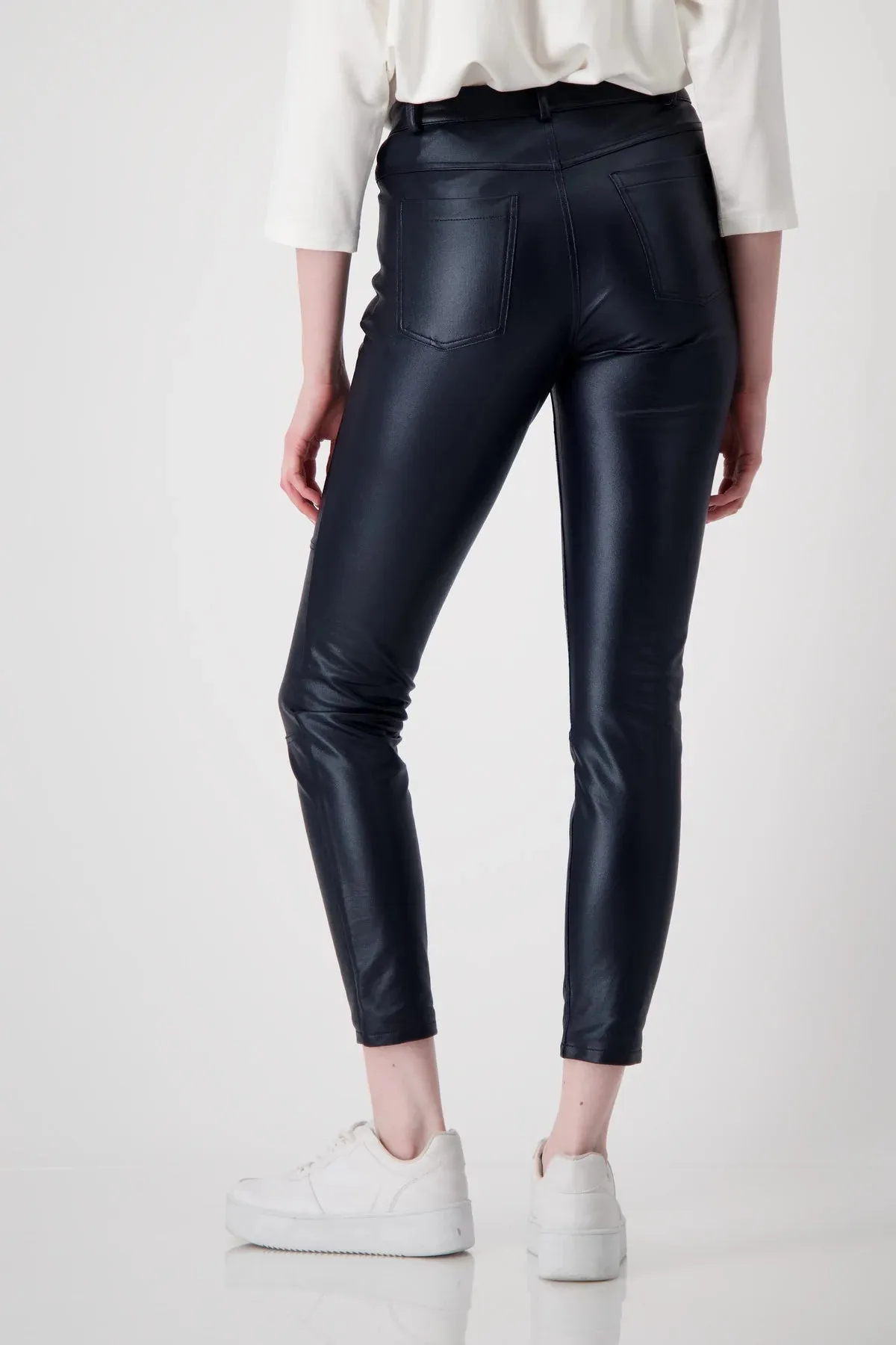 Navy Leatherette Trousers