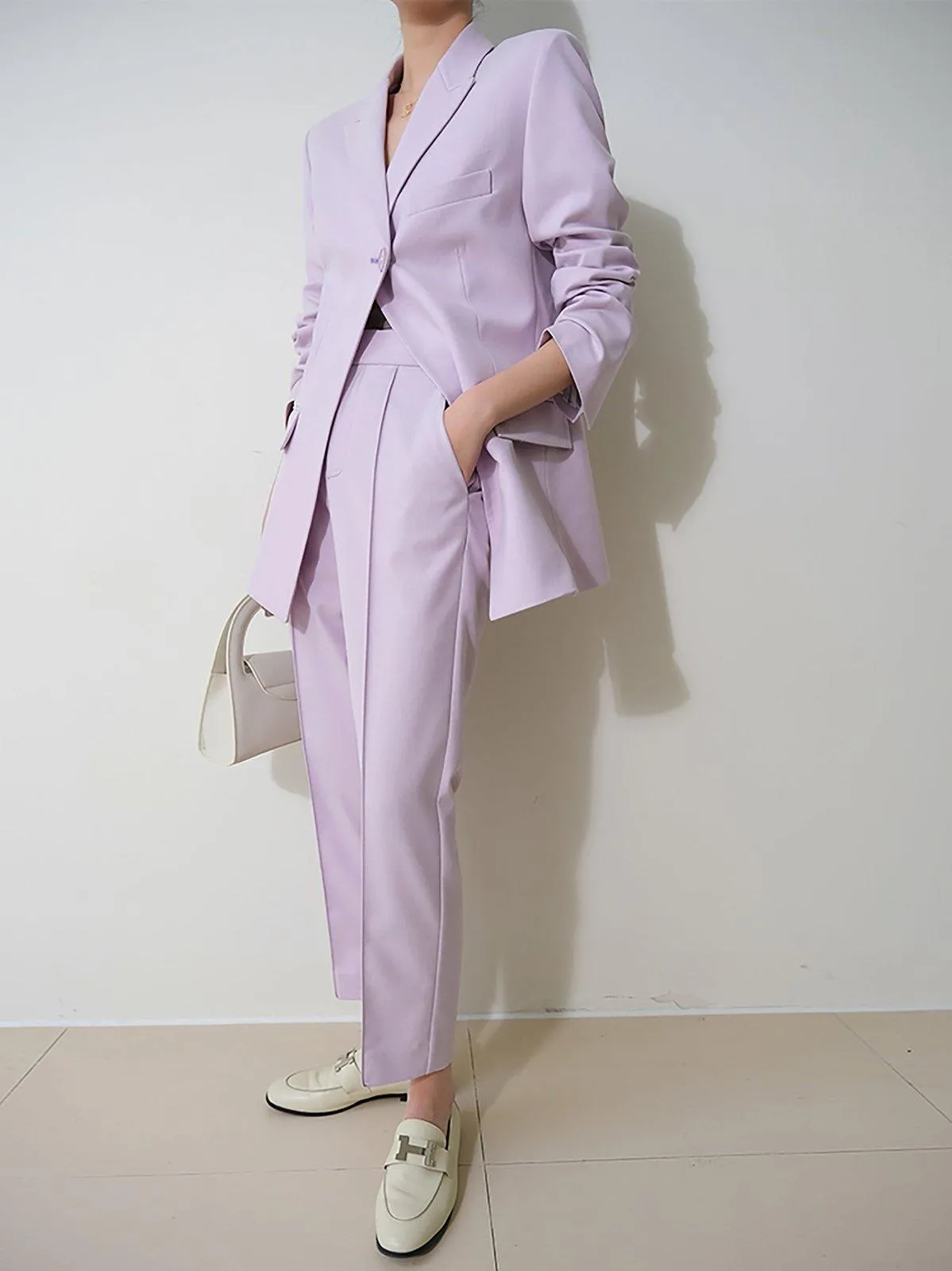 One Button Blazer & Crop Skinny Pants Suit