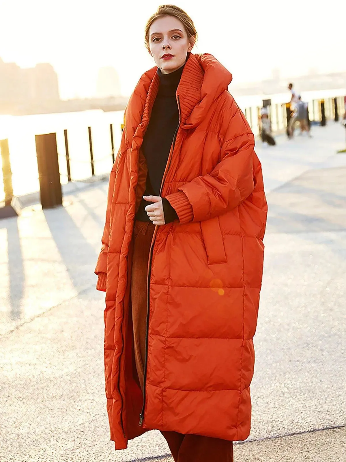 Oversize Orange Hooded Down Puffer Parka