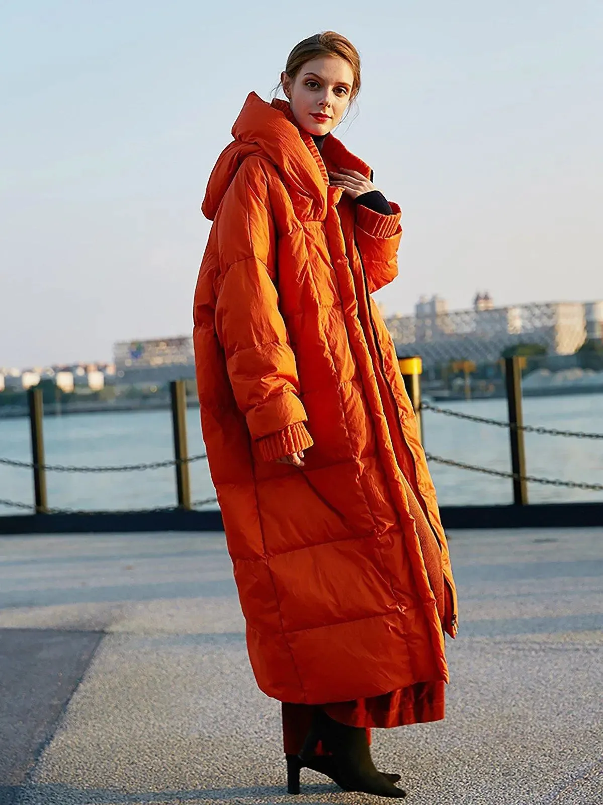 Oversize Orange Hooded Down Puffer Parka