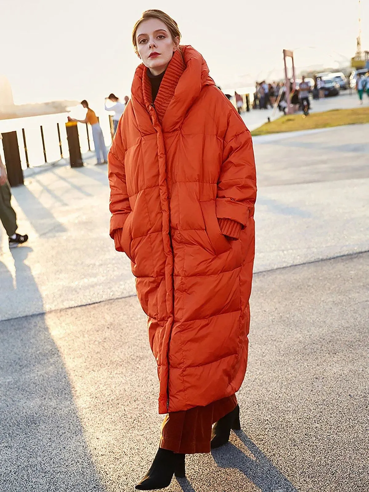 Oversize Orange Hooded Down Puffer Parka