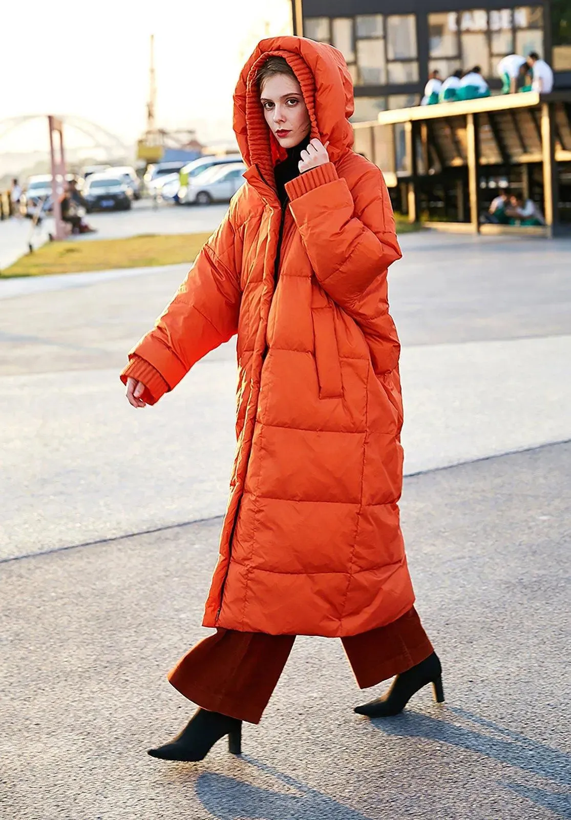 Oversize Orange Hooded Down Puffer Parka