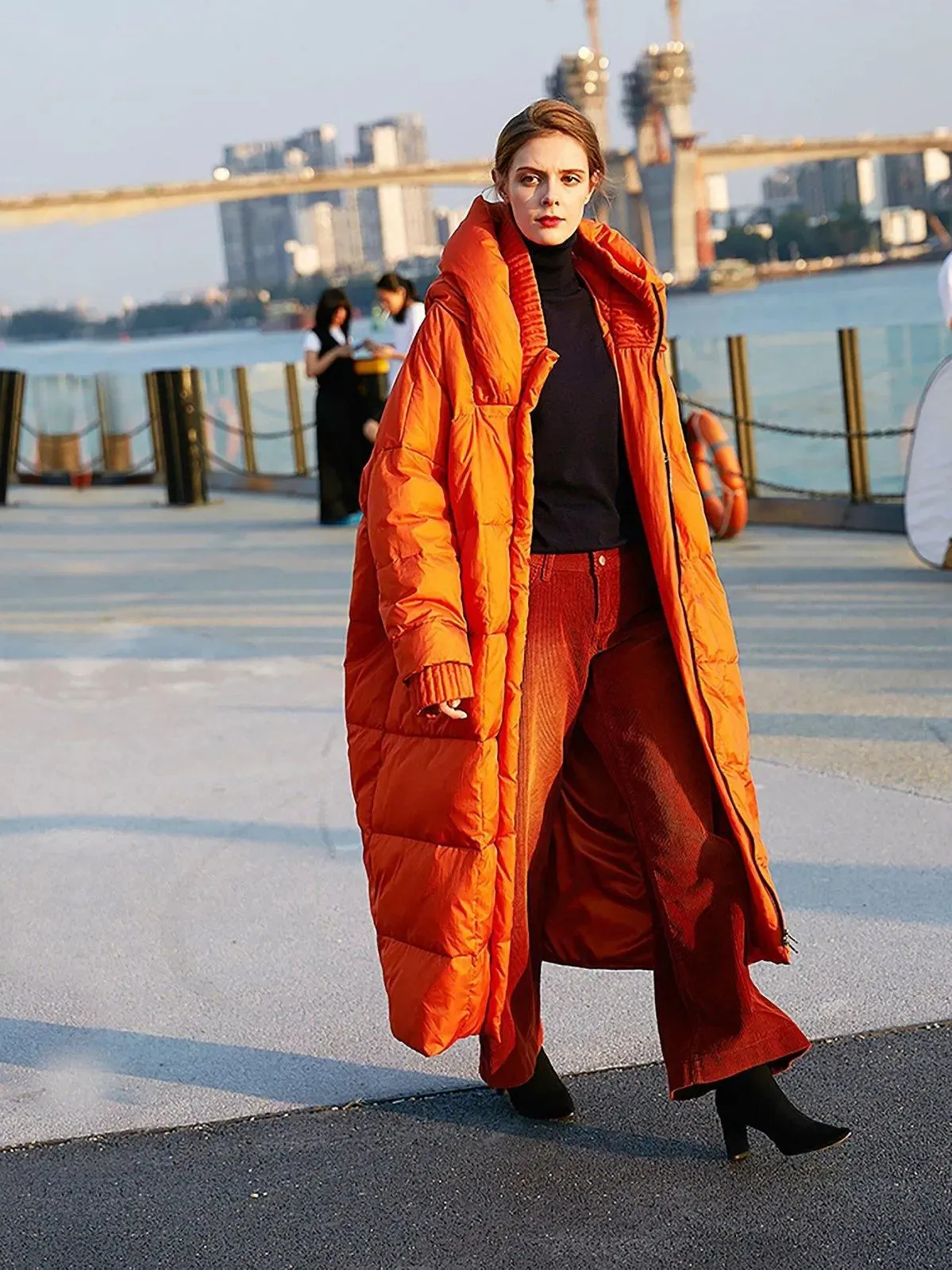 Oversize Orange Hooded Down Puffer Parka