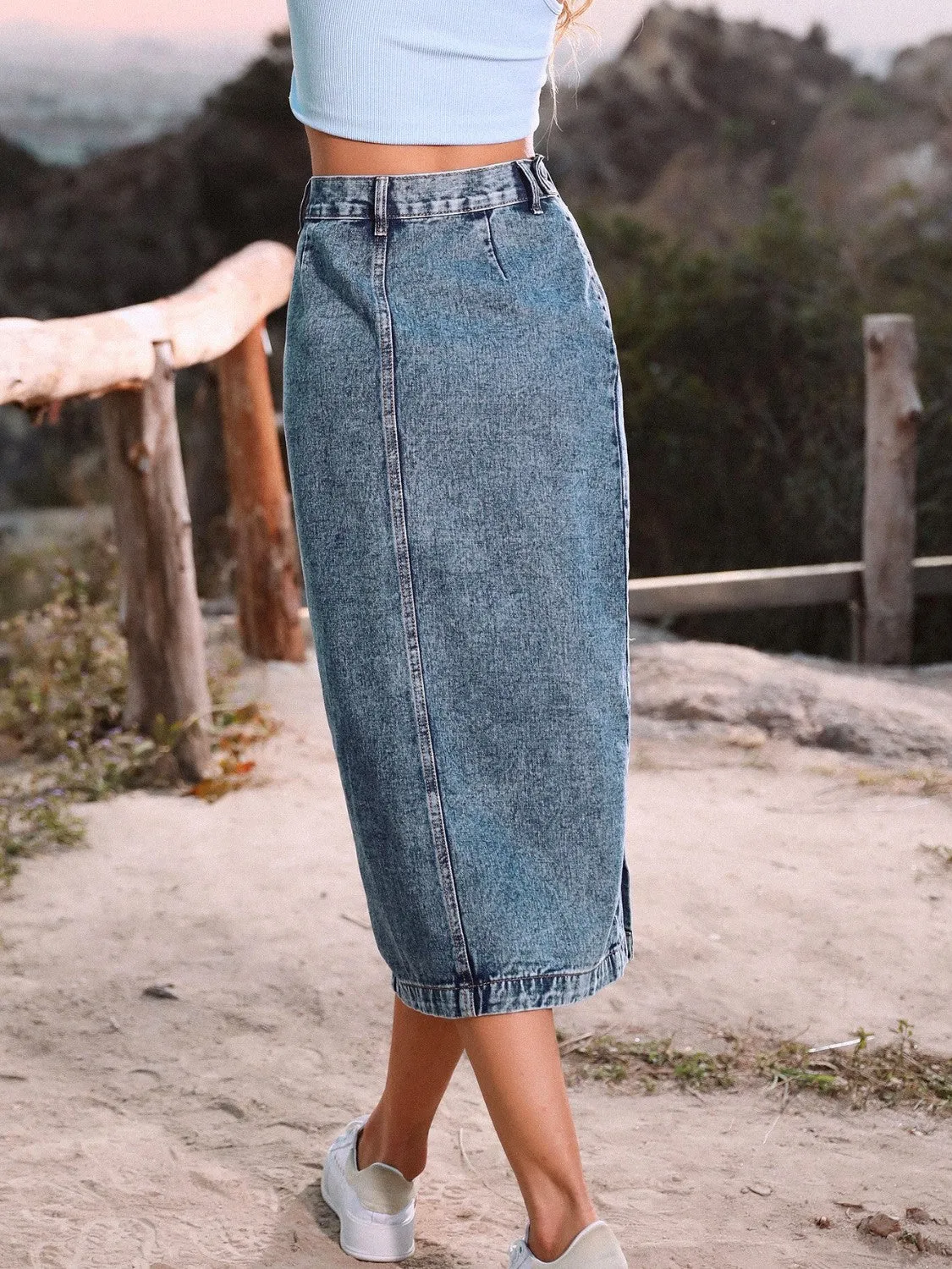 Pastel Blue Button Down Denim Skirt