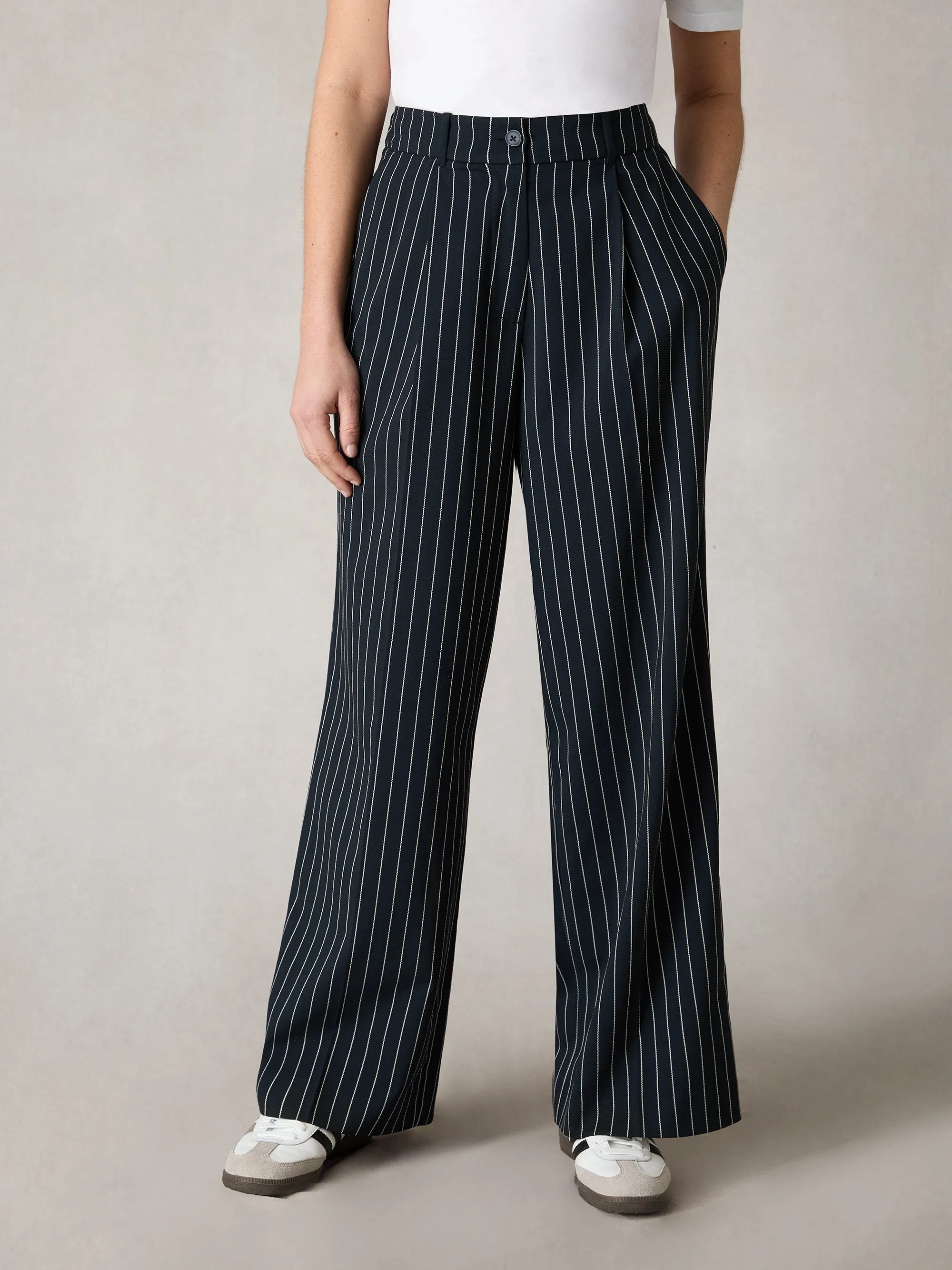 Petite Navy Pinstripe Trousers