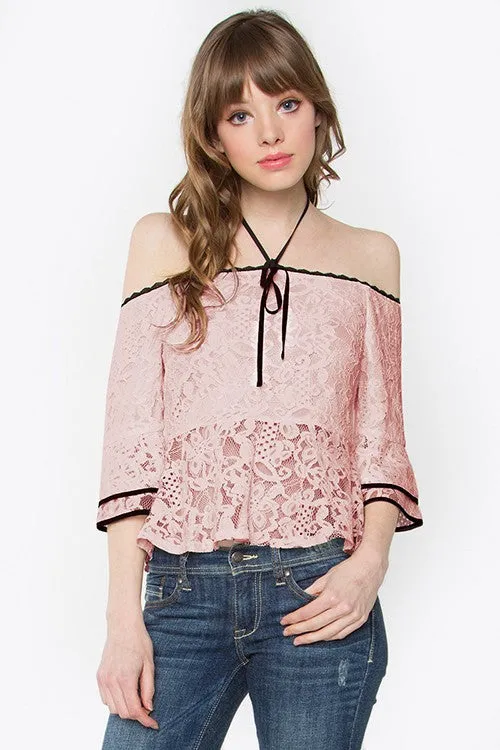 Pink Lace Halter Top