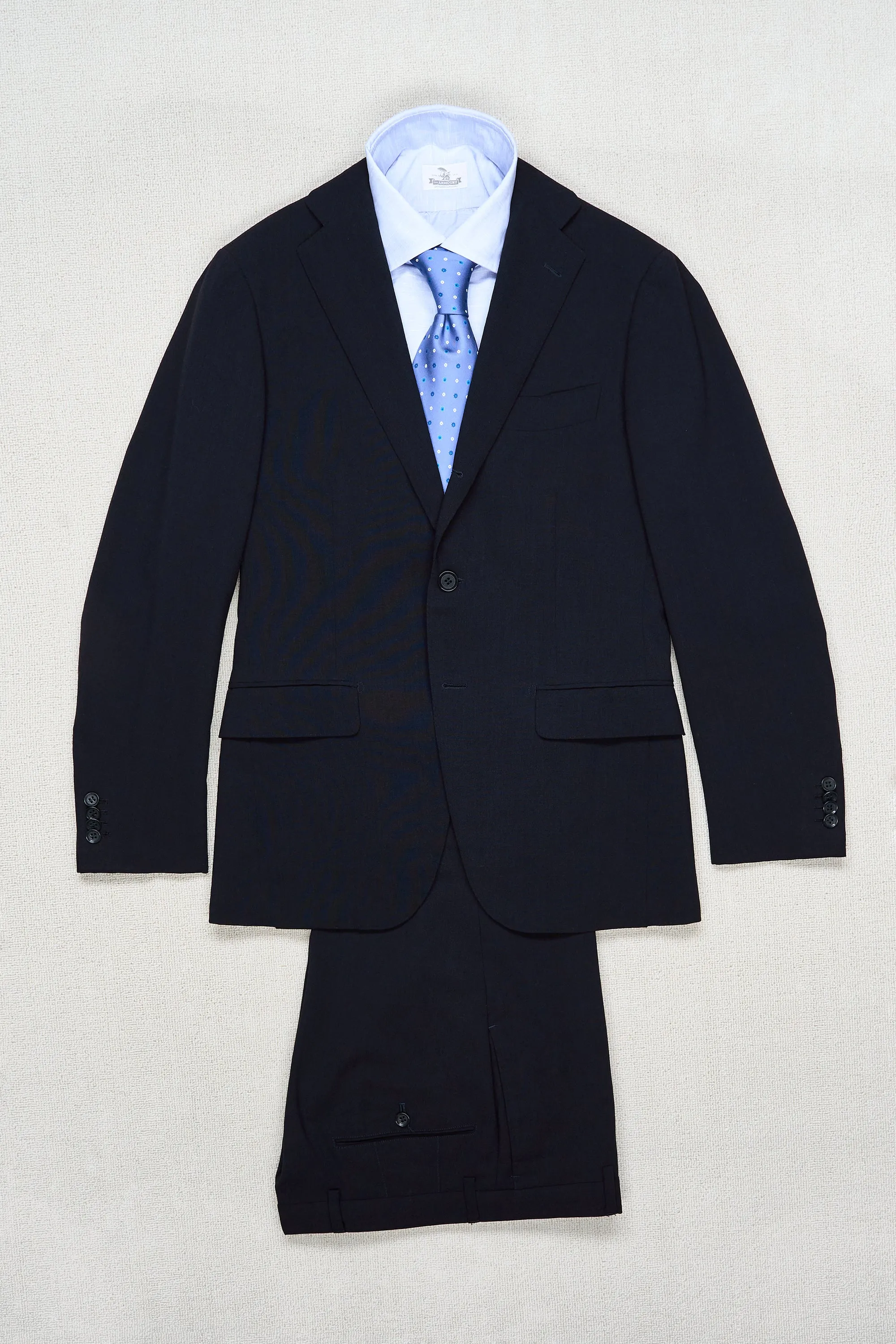 Navy Blue Ice Twist Wool-Silk Blend Suit by Ring Jacket 184