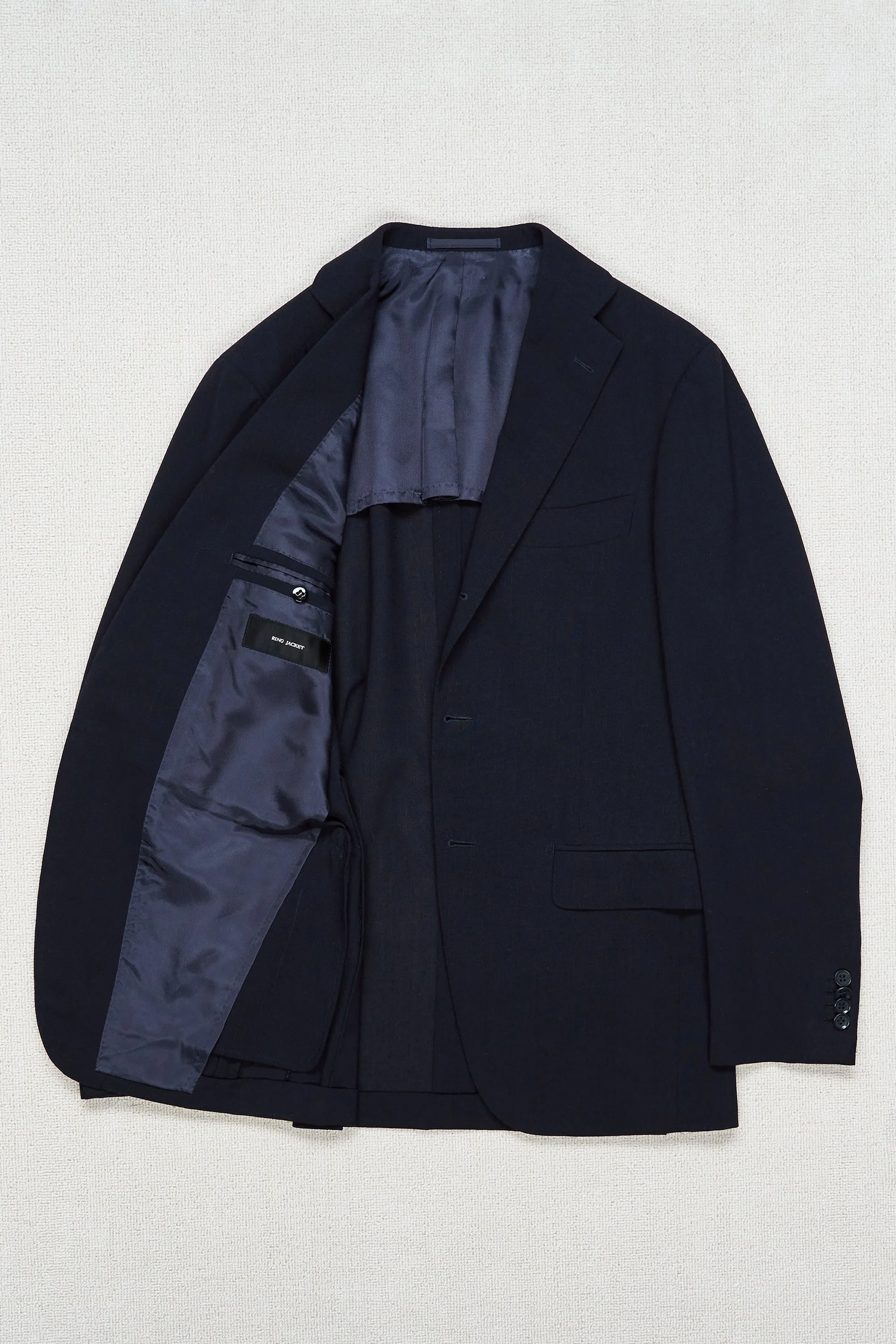 Navy Blue Ice Twist Wool-Silk Blend Suit by Ring Jacket 184