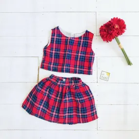 Sage Top and Skirt in Red Tartan