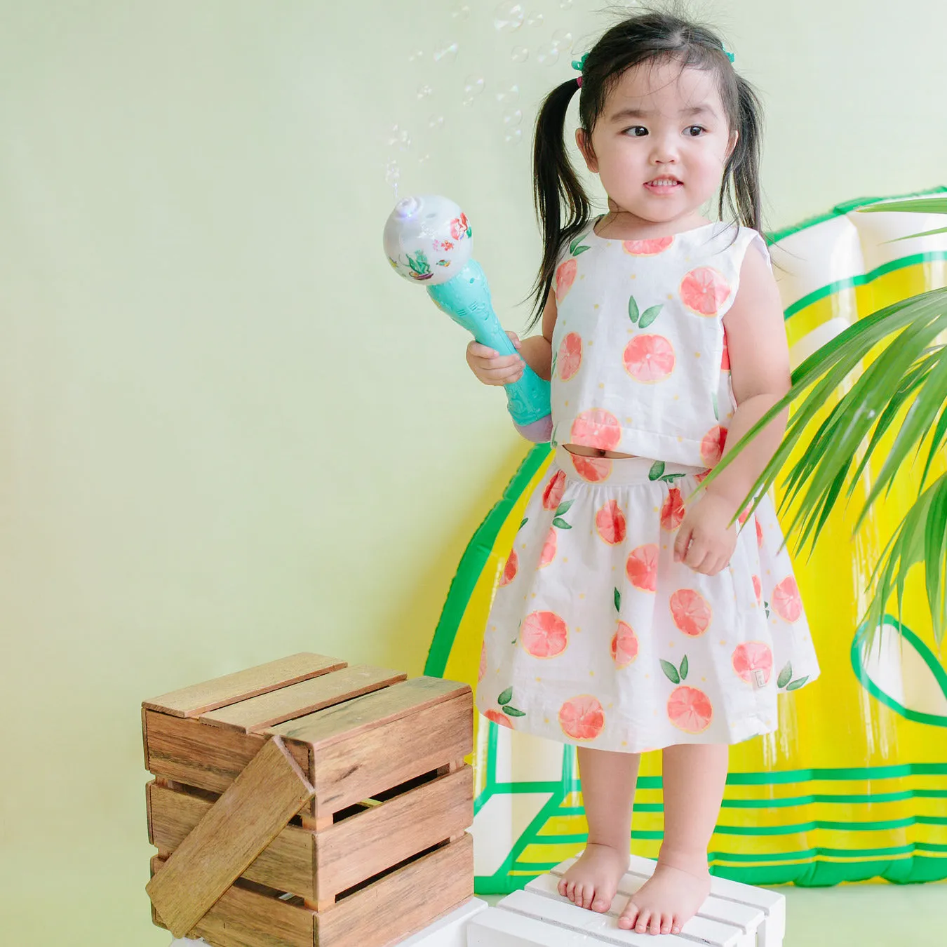 Sage Top and Skirt in White Flower Stripes