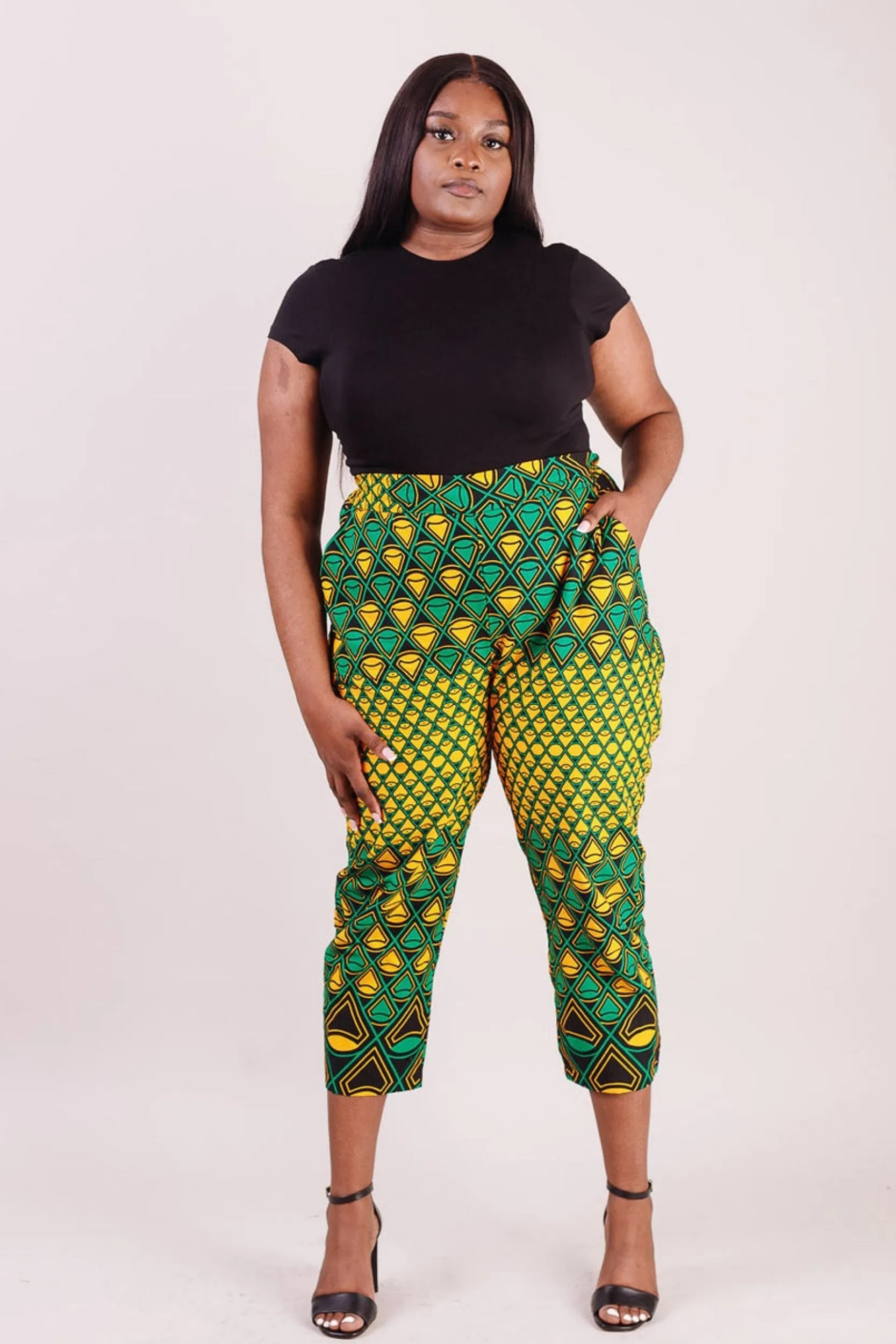 SEIDA African Print Women's Pant (Green/Yellow/Black Pattern)