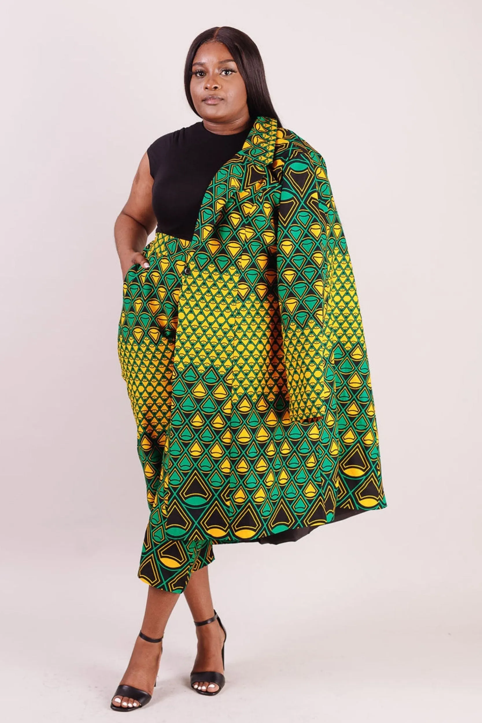 SEIDA African Print Women's Pant (Green/Yellow/Black Pattern)