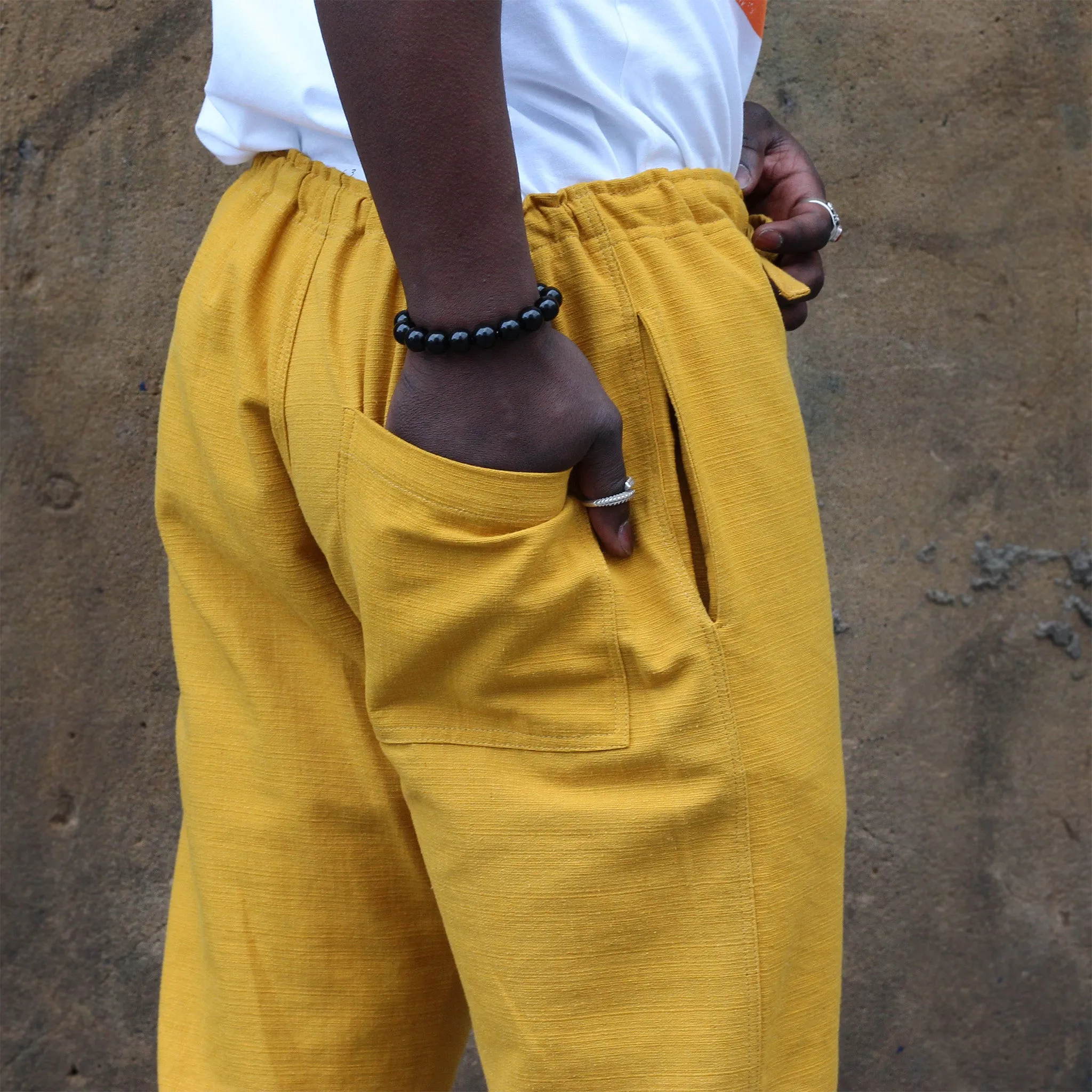 Unisex Ribbed Cotton Shing Mai Trousers Yellow