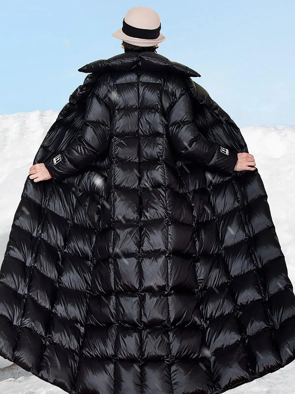 Waterproof Black Belted Wrap Thicken Down Puffer Maxi Parka