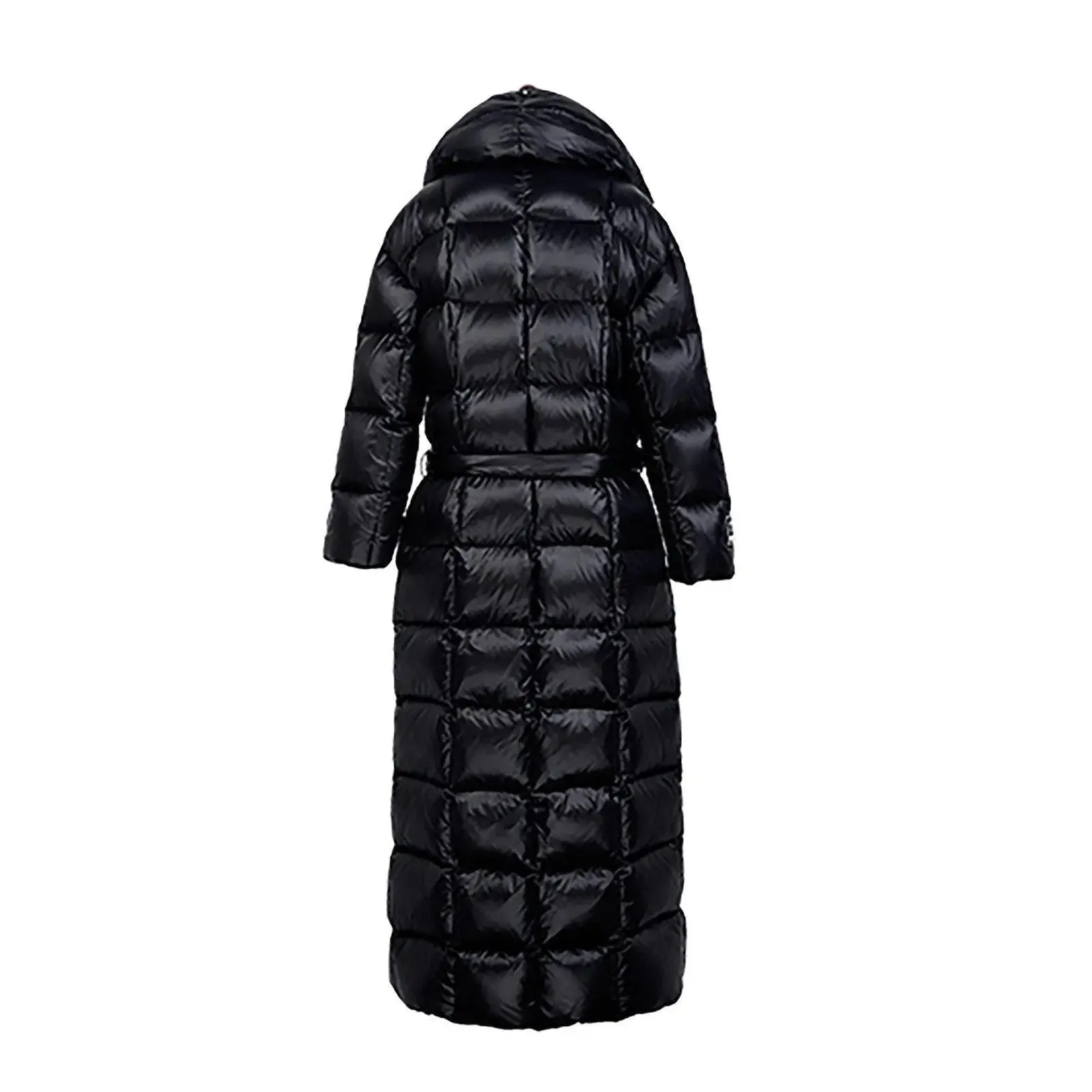 Waterproof Black Belted Wrap Thicken Down Puffer Maxi Parka