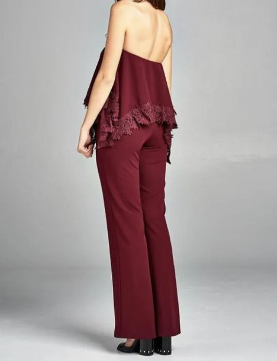 WOMEN CROCHET TRIM OFF SHOULDER JUMPSUIT